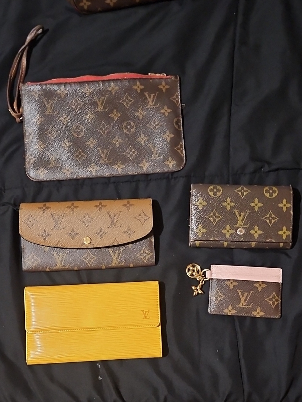Louis Vuitton Monogram Wallet Set - Brown, Pink & Yellow Accents